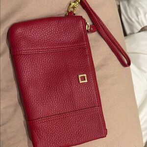Lodis Red Pebbled Leather Wristlet with Gold Hardware